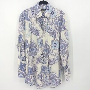 Stetson Button Down Shirt Mens Medium Purple Paisley Long Sleeve‎ Western Cowboy